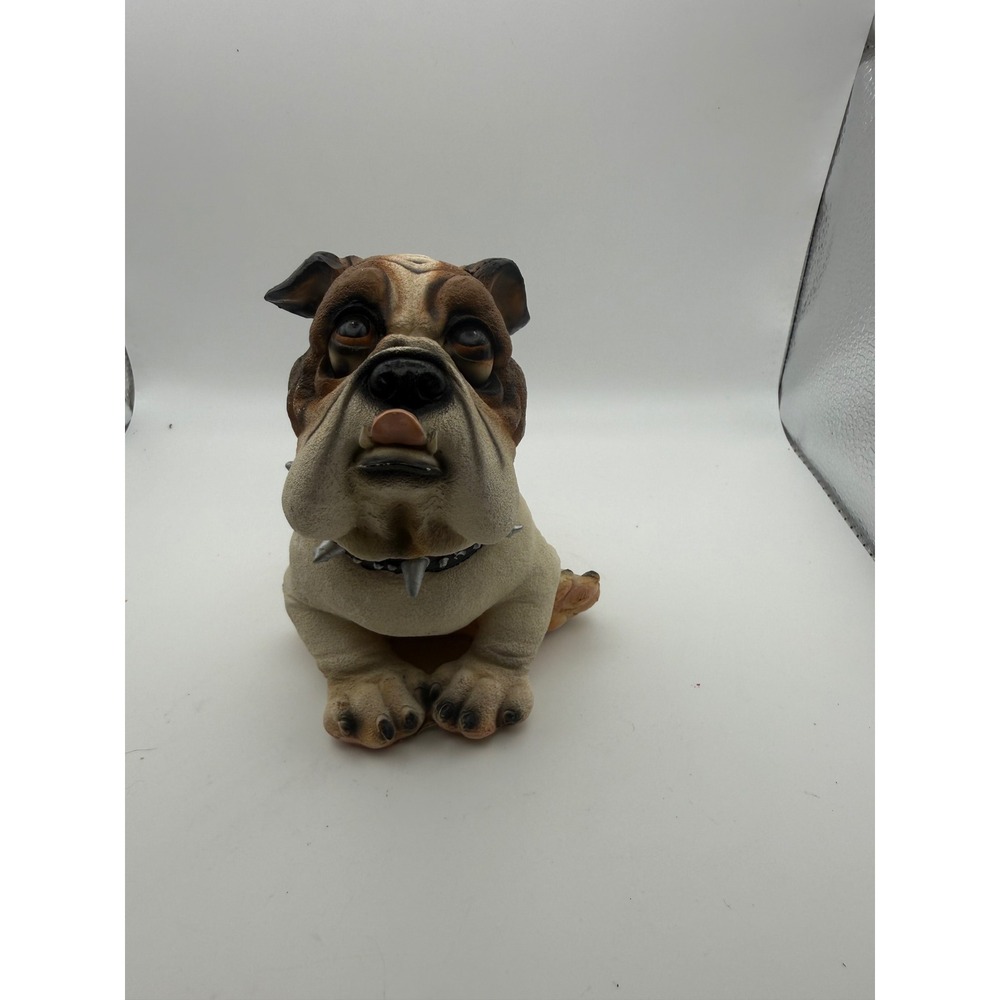 English Bulldog Figurine Resin Dog Statue Spiked Collar Brindle White Home Decor